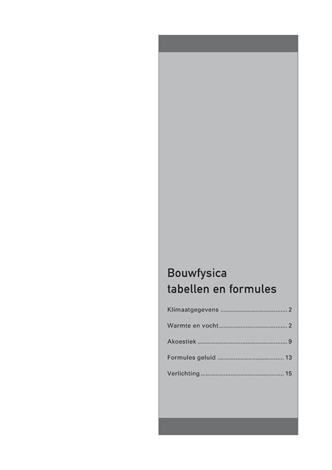 Tabellenboekje Tabellen Bouwfysica Tabellen En Formules