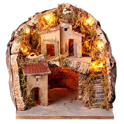 Borgo Con Grotta Scalinata Semicircolare X X Presepe Napoletano