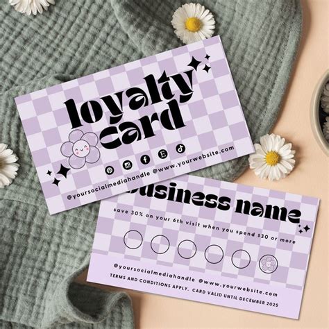 Retro Loyalty Card Template Editable Customer Punch Card Rewards Card