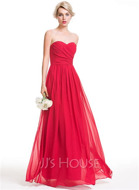 A Line Princess Sweetheart Floor Length Chiffon Bridesmaid Dress With