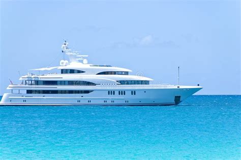 White Yacht On The Ocean A Big White Yacht Moored On The Caribbean