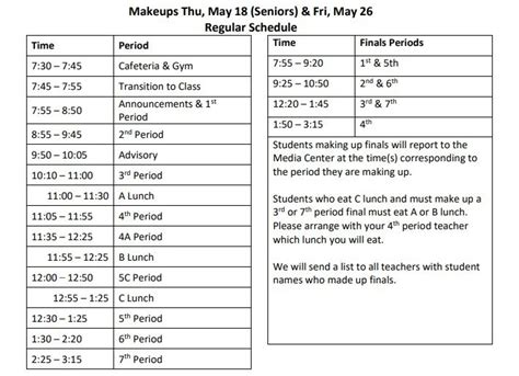 2023 Senior Class Finals Schedule Preston High School