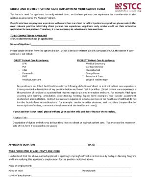 Fillable Online DIRECT AND INDIRECT PATIENT CARE EMPLOYMENT