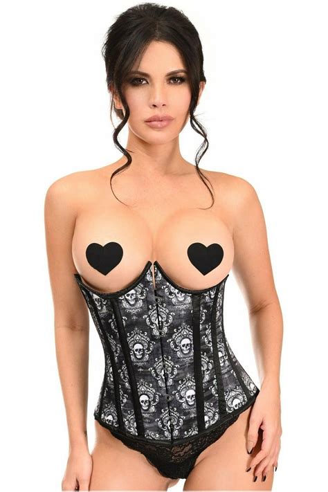 Daisy Corsets Lavish Black Skull Print Underwire Open Cup Underbust Corset