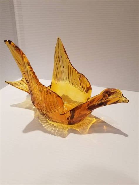 Vintage Amber Art Glass Bird Dish Hand Blown Glass Bird Etsy Glass Birds Glass Art Vintage