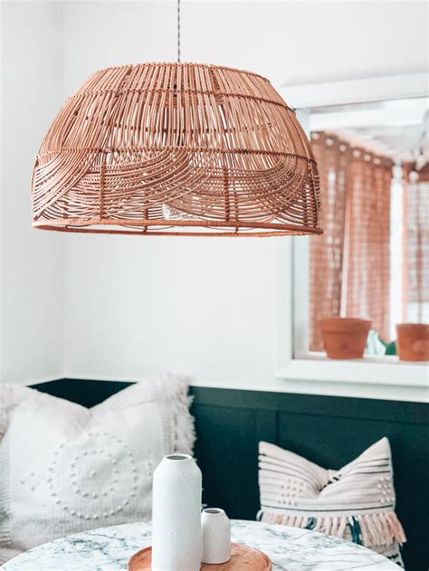 Diy Rattan Basket Pendant Light Black Banquette Blushing Bungalow