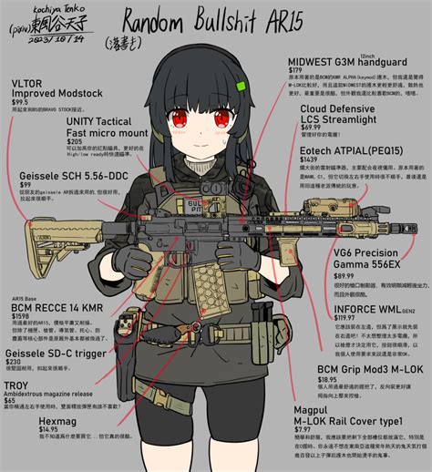 Safebooru 1girl Absurdres Ar 15 Assault Rifle Black Hair Chinese Text