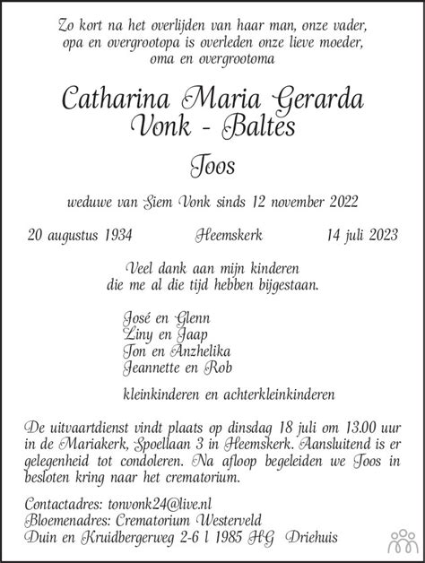 Catharina Maria Gerarda Toos Vonk Baltes 14 07 2023