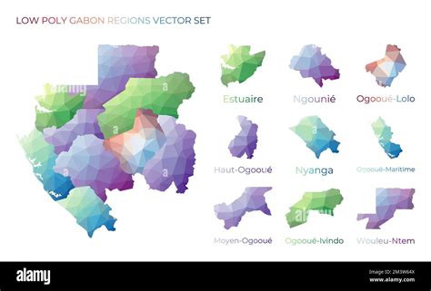 Gabonese Low Poly Regions Polygonal Map Of Gabon With Regions