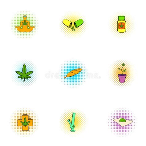 Hashish Icons Set Pop Art Style Stock Vector Illustration Of Cross