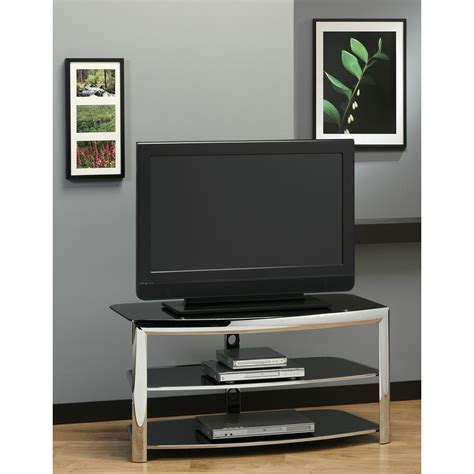 Tv Stand Chrome Metal Black Tempered Glass