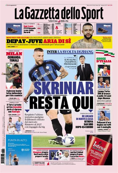 La Prima Pagina Della Gazzetta Dello Sport Del