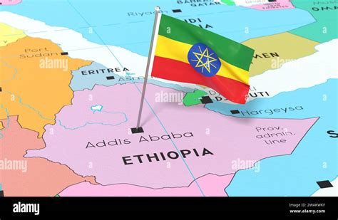 Ethiopia Addis Ababa National Flag Pinned On Political Map D