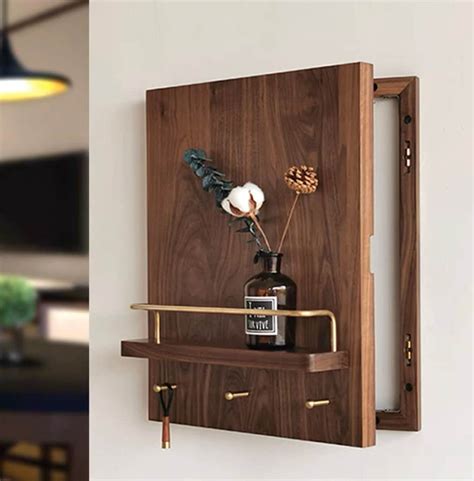 Walnut Electricity Meter Box Cover Wooden Wall Board With Shelf