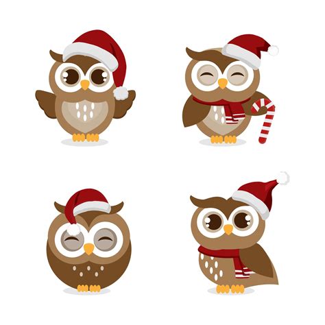 Set Of Owls Wearing Santa S Hat For Christmas 1522918 Vector Art At