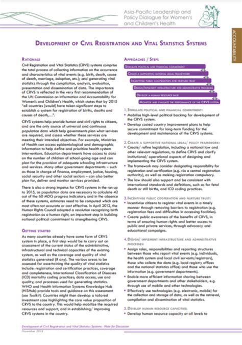 Development Of Civil Registration And Vital Statistics Systems