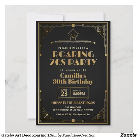 Elegant Gatsby Art Deco Roaring 20s Black Gold Invitation Zazzle