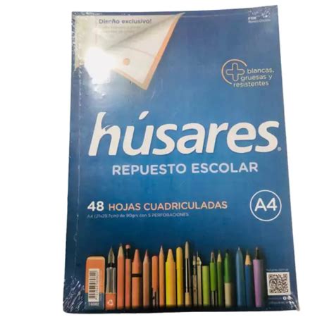 REPUESTO DE 48 HOJAS CUADRICULADAS A4 HÚSARES