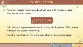 Integrals Involving Powers Of Tan And Trig Substitution Pptx