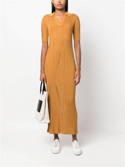 Calvin Klein Ribbed Knit V Neck Dress Orange Farfetch