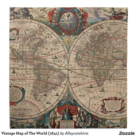 Vintage Map Of The World 1641 Cloth Napkin Vintage Map Vintage Shops