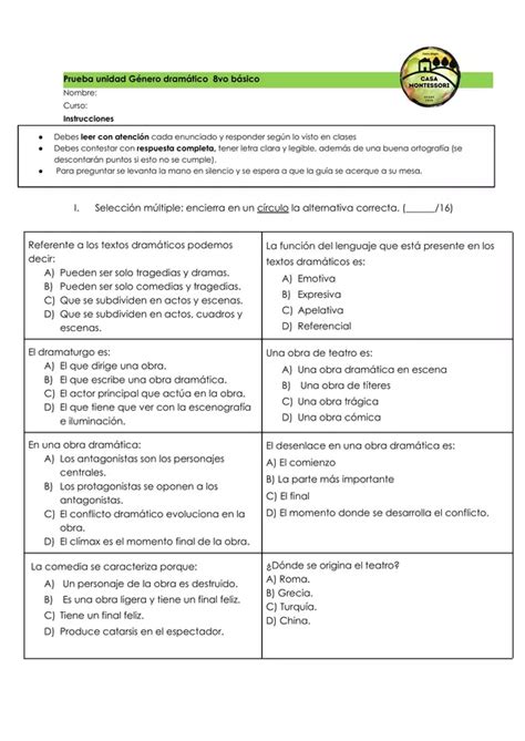 Prueba Vo B Sico Comedia Y G Nero Dram Tico Profe Social