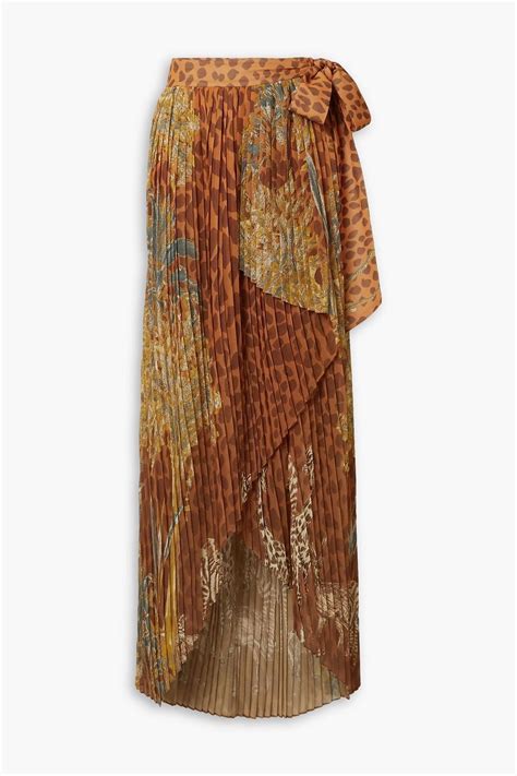 PATBO Margot Pleated Printed Crepe De Chine Maxi Wrap Skirt THE OUTNET