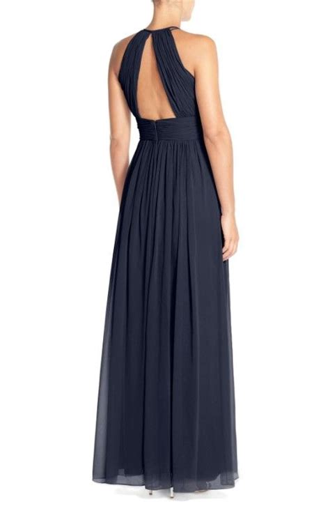 Dessy Collection Dessy Collection Ruched Chiffon Open Back Halter Gown