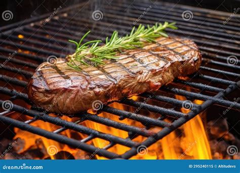 Soy Marinated Beef Steak Cooking On A Charcoal Grill Stock Image