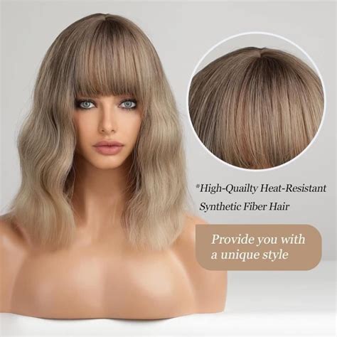 Court Boucl S Brun Racine Ombre Blonde Synth Tique Bob Perruques Pour