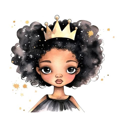 Retrato Em Aquarela De Uma Princesa Afro Americana De Desenho Animado