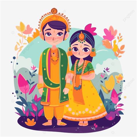 Shubh Vivah Clipart Indian Couple In Traditional Together Cartoon