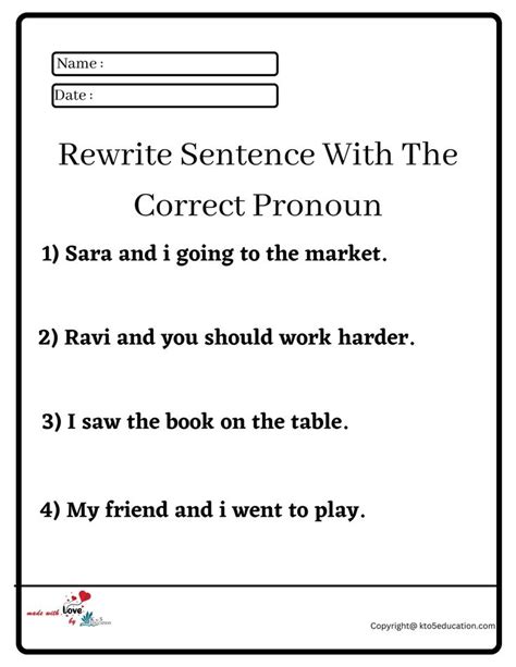 Rewrite Sentence With The Correct Pronoun Worksheet Free Download Check More At