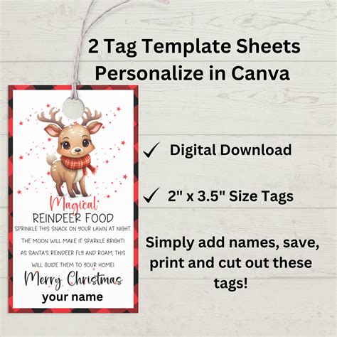 Magic Reindeer Food Tag Printable Personalized Reindeer Food Template