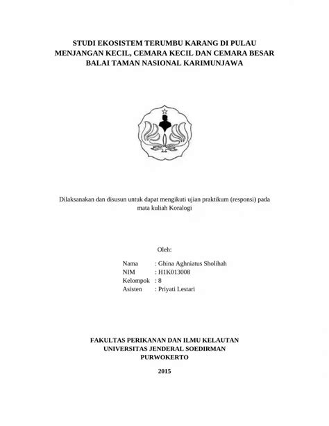 DOCX STUDI EKOSISTEM TERUMBU KARANG DI PULAU MENJANGAN KECIL CEMARA