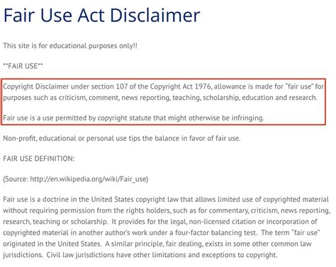 Fair Use Disclaimers Privacy Policies