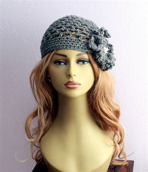 Crochet Cloche Hat In Grey1920s Hat Crochet Hat Mesh Hat Etsy Crochet Hats Crochet Hair