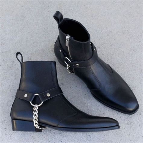 Black Leather Boots for Men Handmade Leather Ankle Boots, Cowboy Boots ...