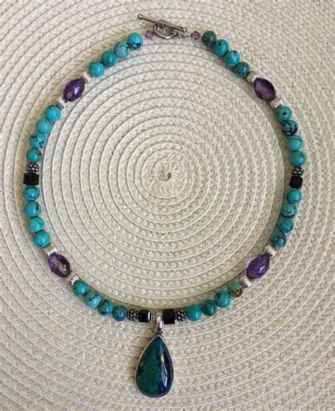 Turquoise Amethyst Sterling Beaded Necklace Amethyst Jewelry