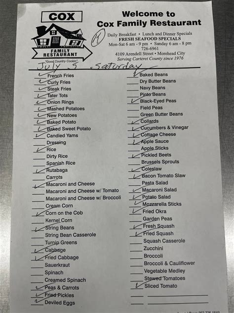 Cox Family Restaurant | Morehead City NC