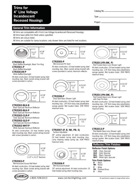 Fillable Online Trims For 4 Line Voltage Incandescent Type Recessed Fax