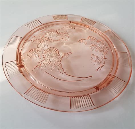 Pink Depression Glass Footed Cake Plate Vintage Federal Glass Sharon Or Cabbage Rose Pattern 1930s