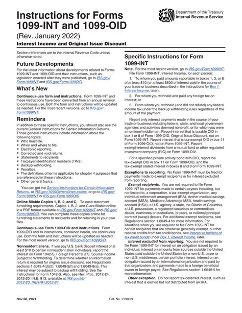 Download Instructions for IRS Form 1099-INT, 1099-OID PDF | Templateroller