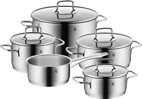 Wmf Merano Pot Set Pouring Rim Glass Lid Stainless Steel Silver X