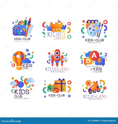 Kids Club Logo Original Set Creative Labels Templates Playground