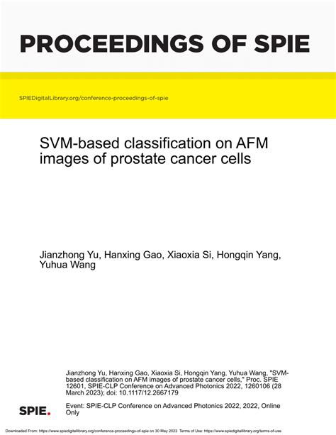 PDF SVM Based Classification On AFM Images Of Prostate Cancer Cells