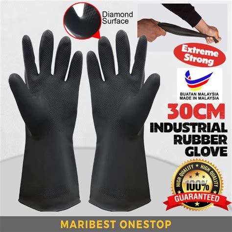 Industrial Rubber Glove Heavy Duty Sarung Tangan Getah Hitam Panjang