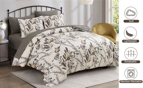 Amazon Dinjoy Beige Floral Comforter Set Queen Size Pieces Bed