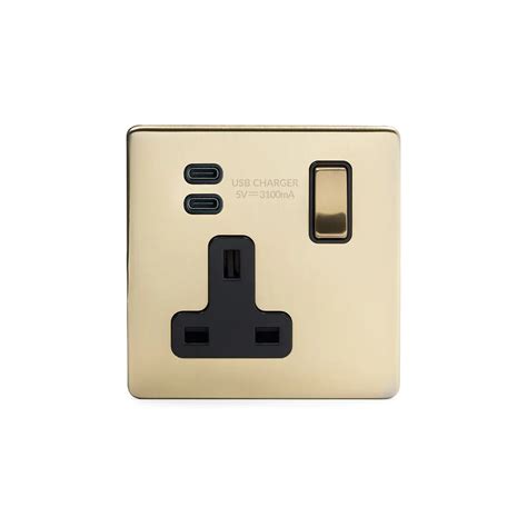 Brushed Brass 1 Gang Usb Cc Socket Brushed Brass Single Usb C Socket The Soho Lighting Company