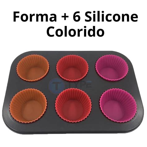 Kit Forma De Cupcake Antiaderente 6 Forminhas De Silicone Coloridas